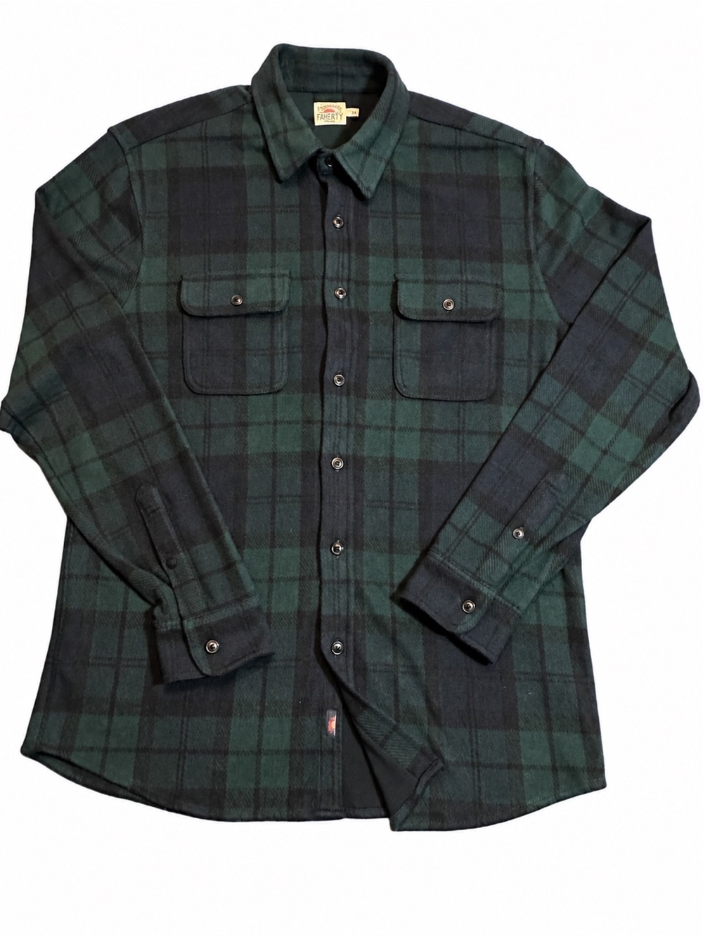 Faherty Men’s Legend Sweater Shirt L Navy Green Plaid Double Pocket Knit Button